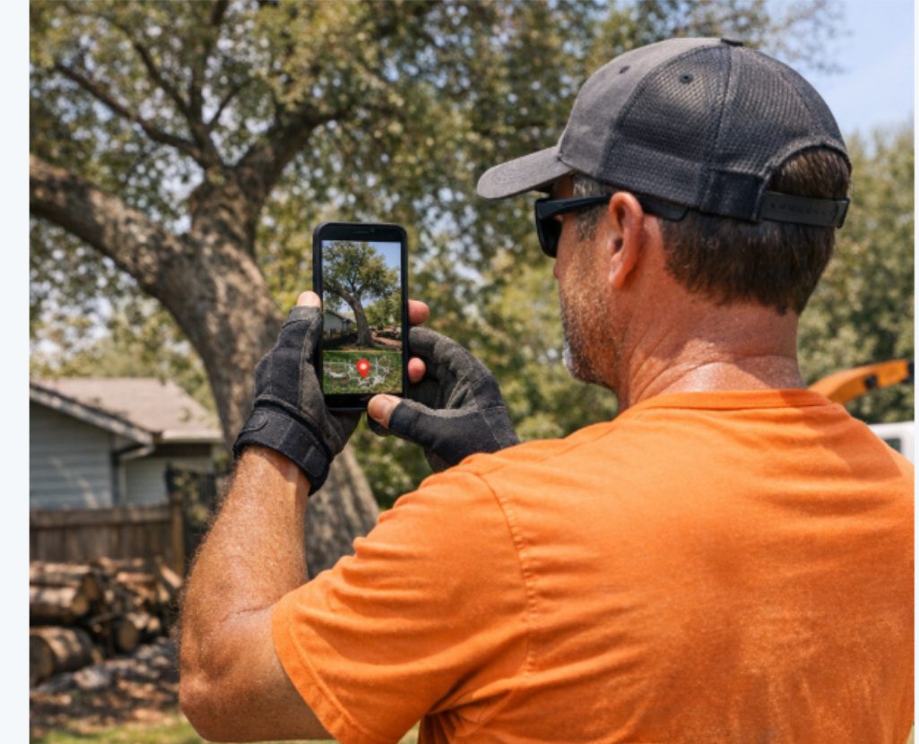 Estimator capturing a tree photo on site